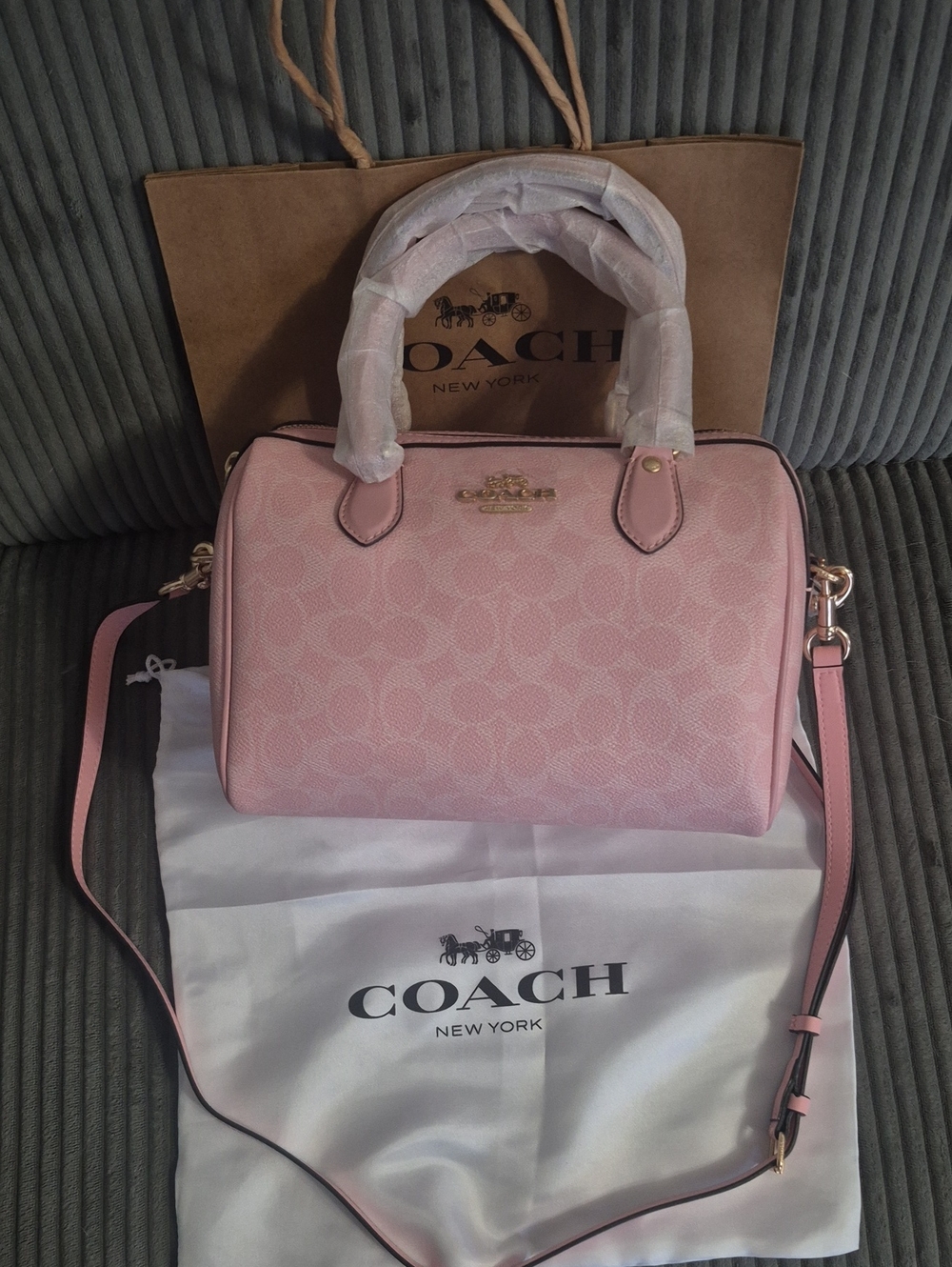 Coach Rowan Pink Signature  Satchel Crossbody Bag